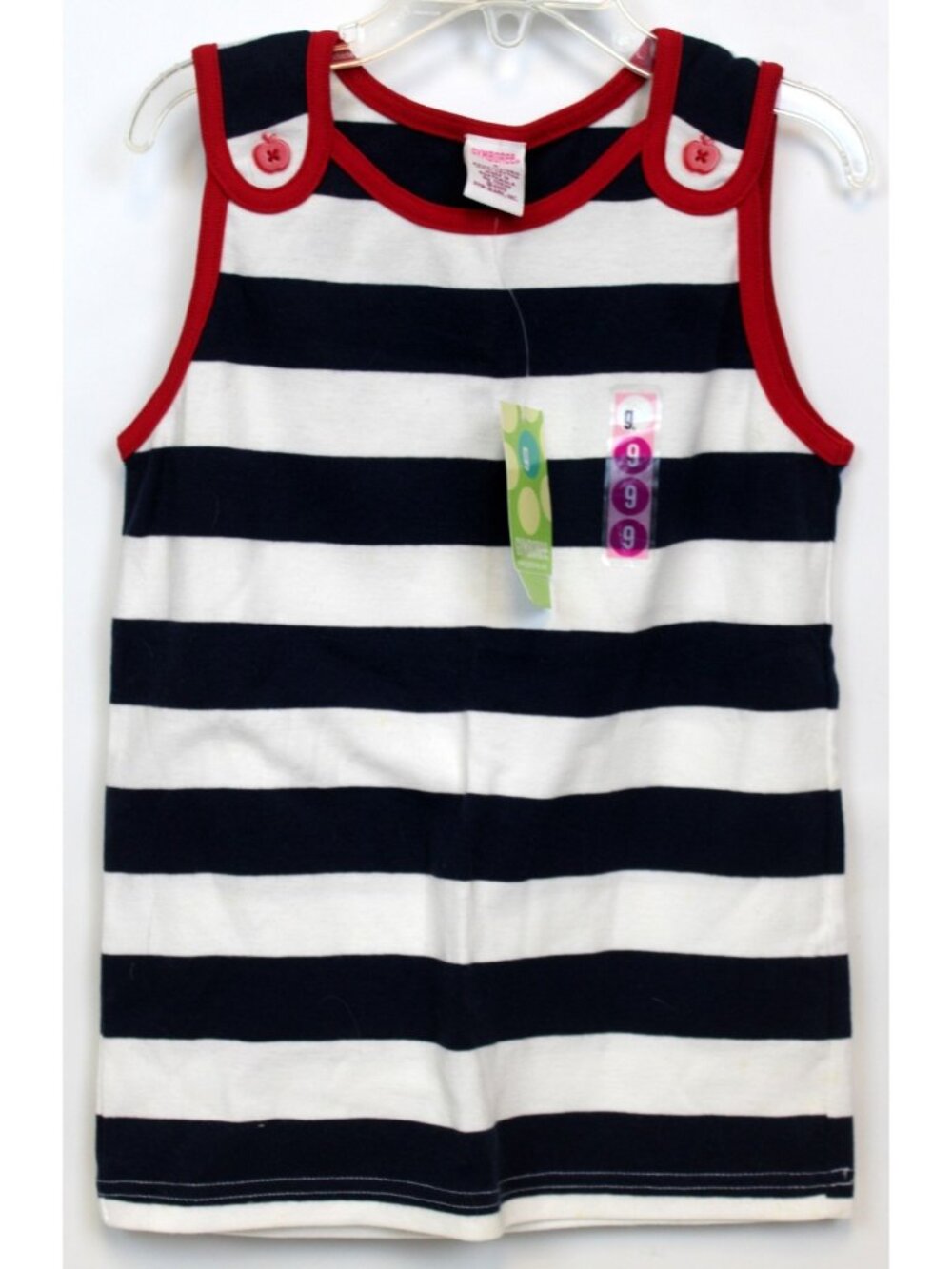 2004 Gymboree Candy Apple Tank top sz 9 Navy White Stripes Apple Buttons Shirt T